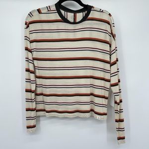 Treasure & Bond Long Sleeve Crop Top Ivory Antique Multi Stripe